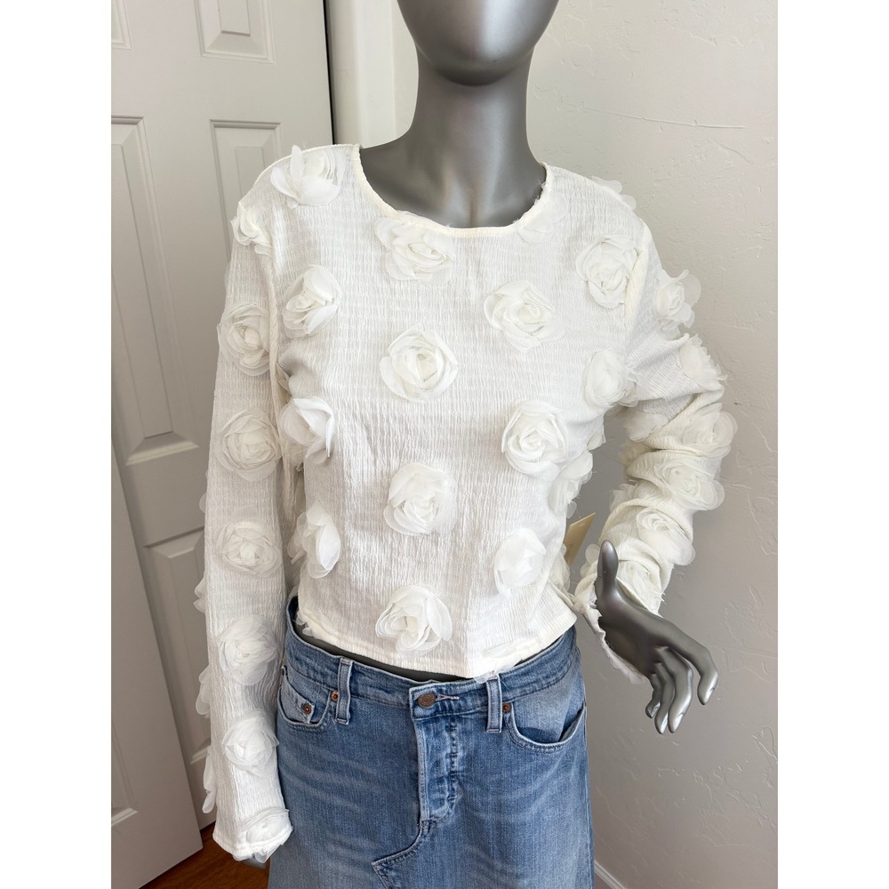 Balletcore 3D Floral Rosette Appliqué Blouse – Size L – NWT‎ - Fairy - Coquette